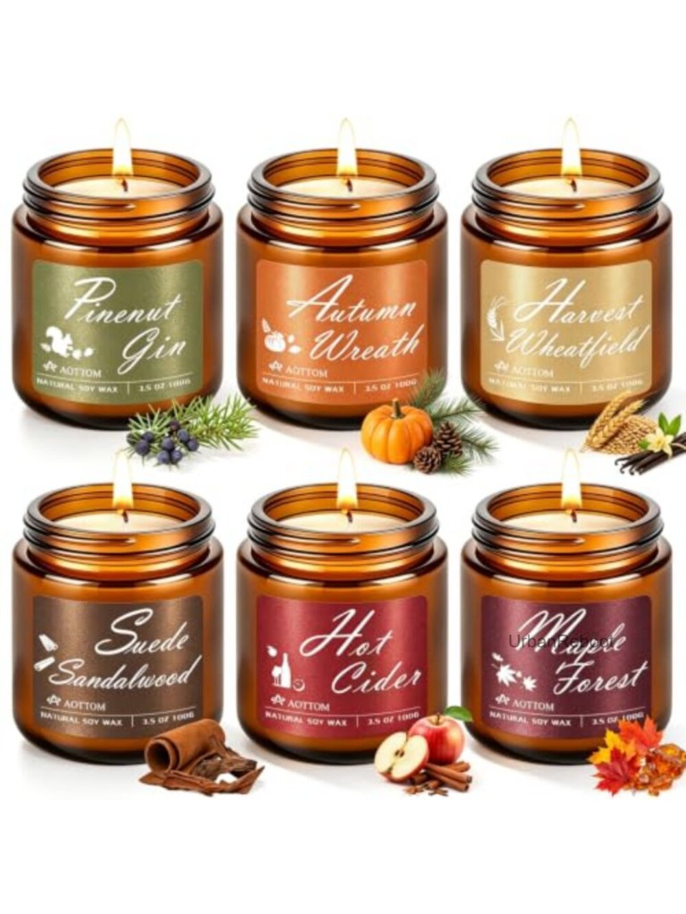 Fall Scented Candles 6 Pack Natural Soy Wax Jar Candles for Home